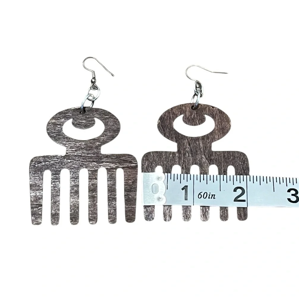Unique Afro African Hair Wooden Earrings Set